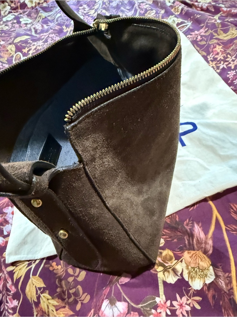 Clare V Brown Suede Shoulder Bag with Gold Hardware - Picture 8 of 11